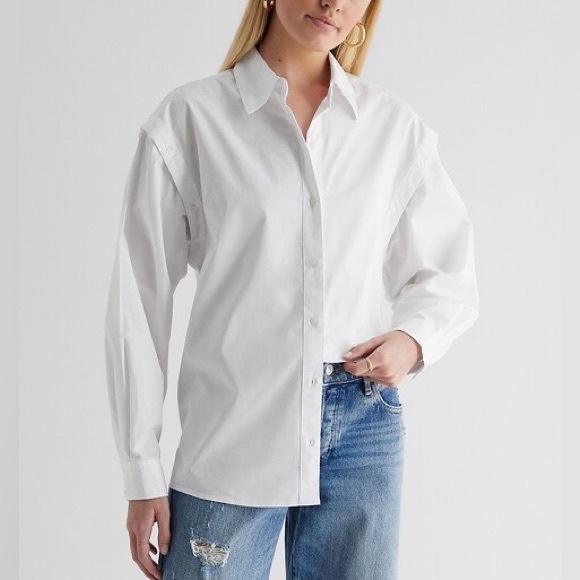 Express white detachable long sleeve poplin cotton button up shirt /vest, 2 in 1 - Picture 2 of 10